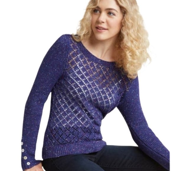 Modcloth Impromptu Photoshoot Open Knit Sweater Purple Speckled Size Small - Picture 14 of 14